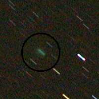 Komet Machholz am 16. Januar 2005 um 03.14 MEZ in 29556 Hamerstorf. Foto: Jost Jahn, Kamera: Nikon Coolpix 5000, t=123.48s, f=38 mm (Eff.), f/2.8, ISO 400, interner Rauschabzug.