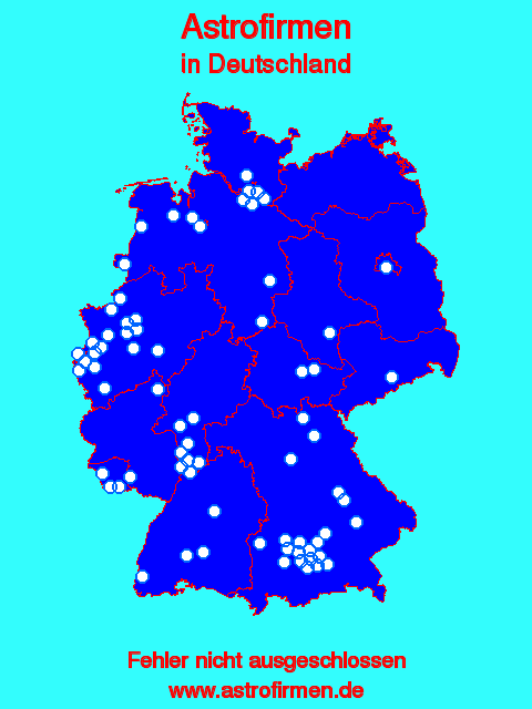 Karte mit Astrofirmen aus Deutschland