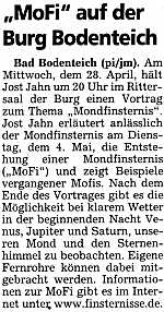 Ankündigung der Mondfinsternis am 4. Mai 2004