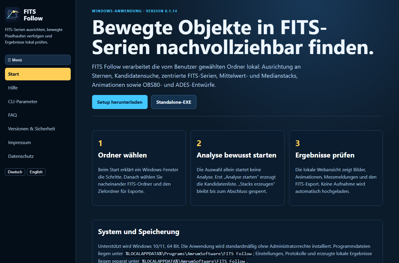 Screenshot: FITS Follow – bewegte Objekte in FITS-Serien