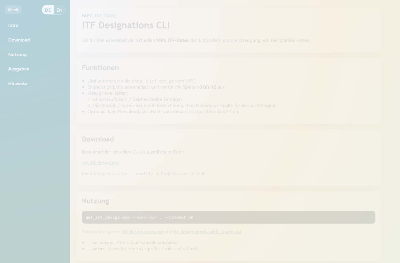 Screenshot: ITF Designations CLI
