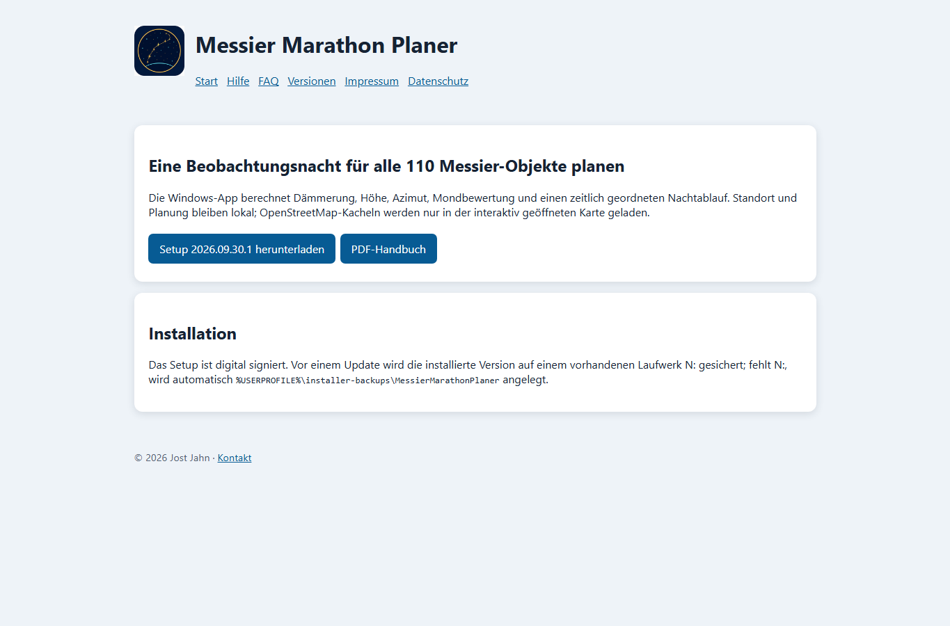 Screenshot: Messier Marathon Planer