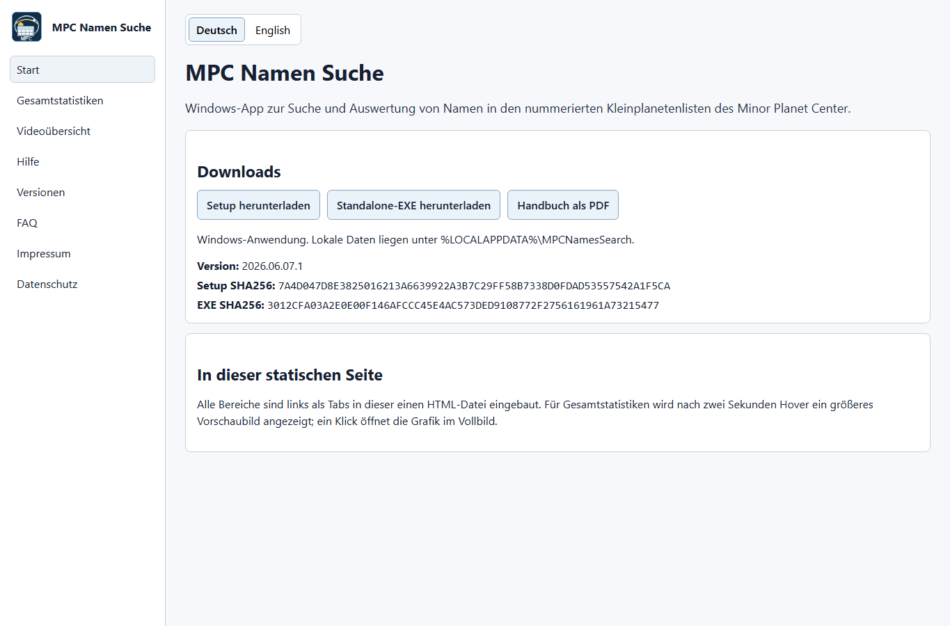 Screenshot: MPC Namen Suche