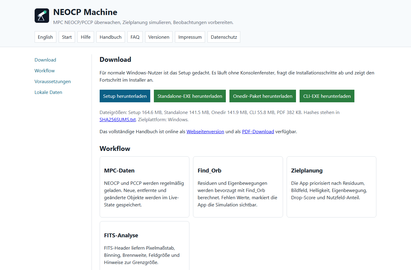 Screenshot: NEOCP Machine