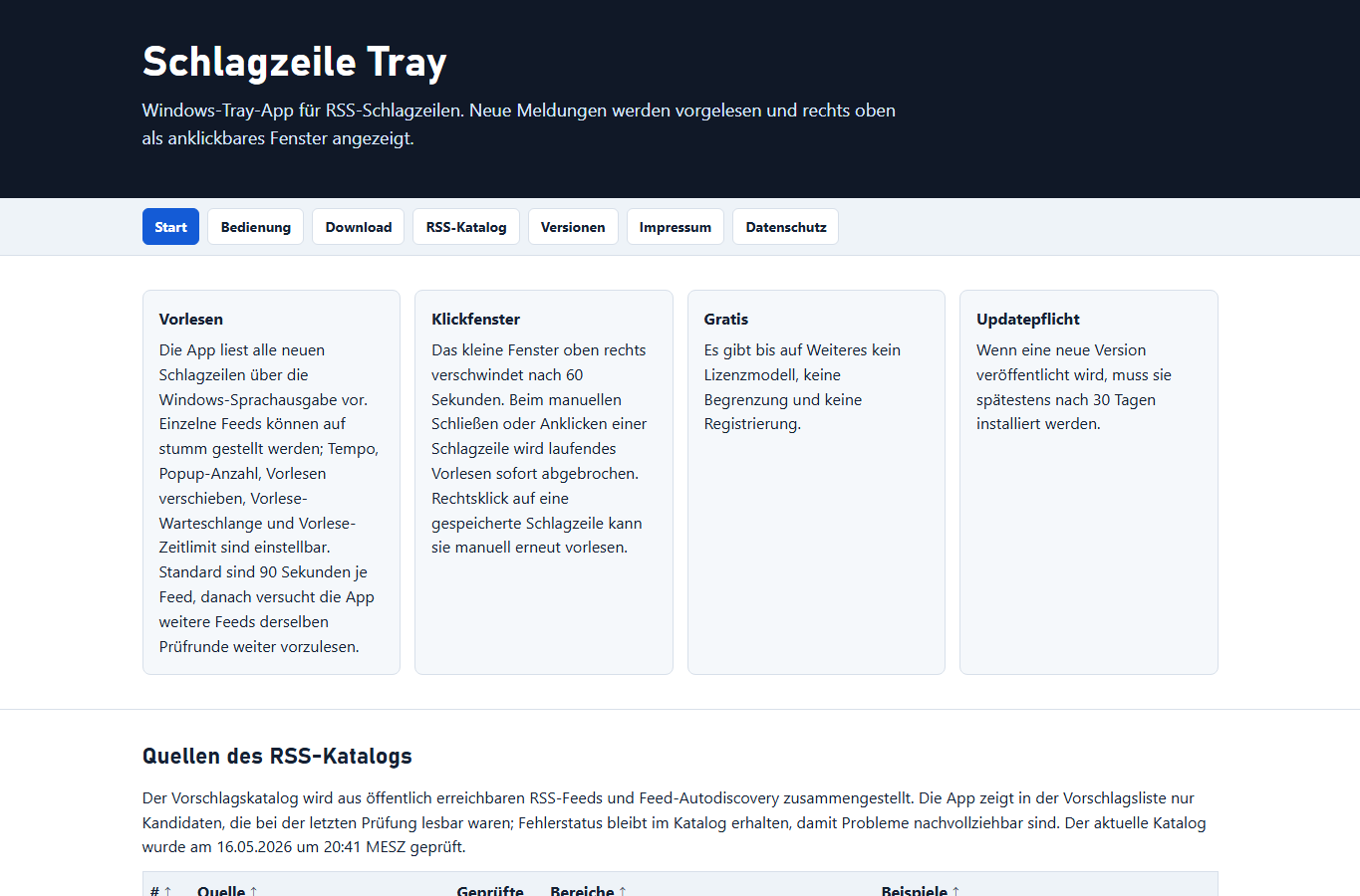 Screenshot: Schlagzeile Tray