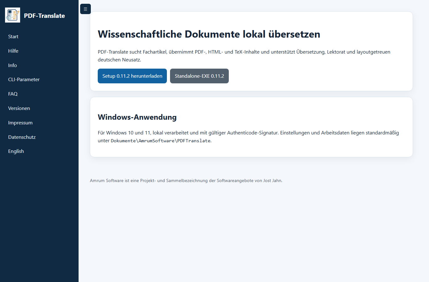 Screenshot: Start · PDF-Translate