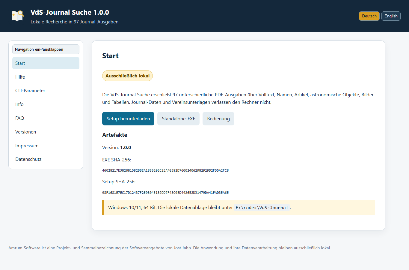Screenshot: VdS-Journal Suche