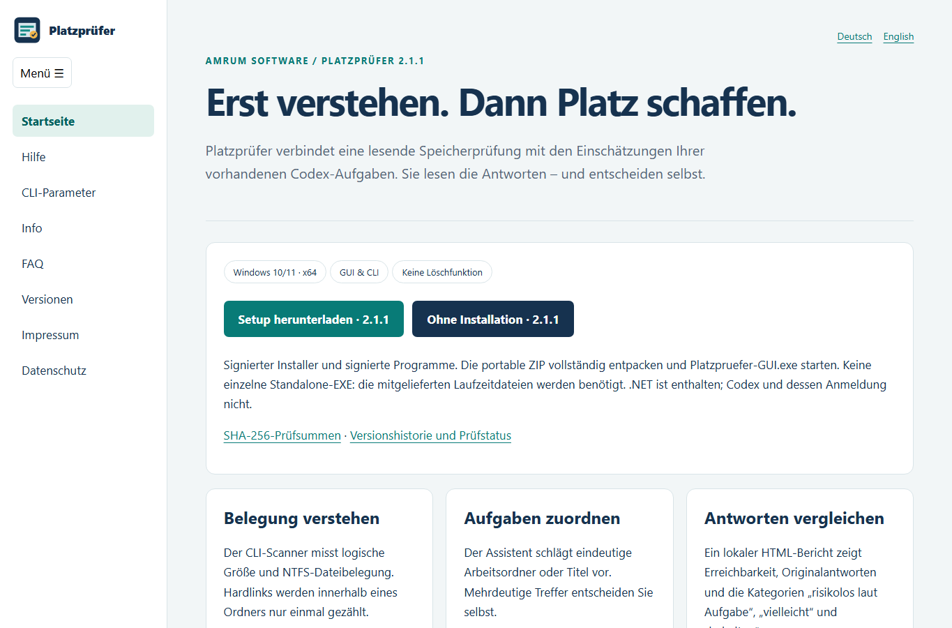 Screenshot: Platzprüfer