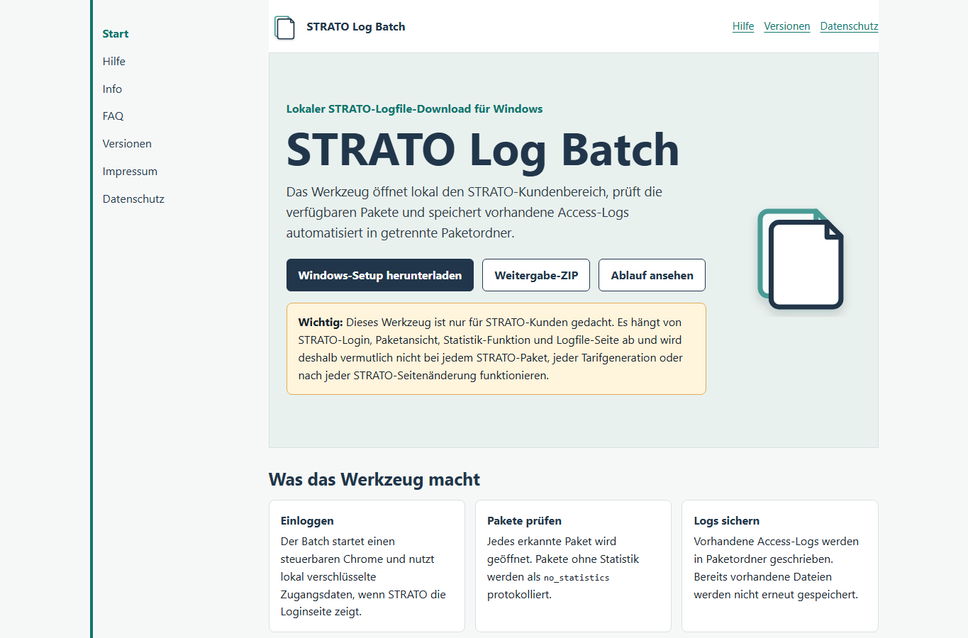 Screenshot: STRATO Log Batch