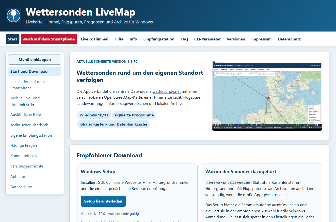 Screenshot: Wettersonden LiveMap